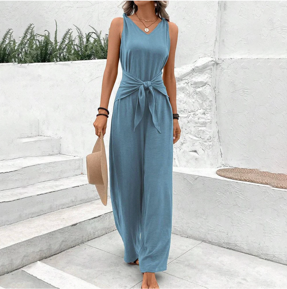 Naisten Jumpsuit Hihaton V-kaula Leveät Housut Pehmeä Polyesteri