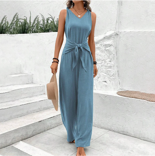 Naisten Jumpsuit Hihaton V-kaula Leveät Housut Pehmeä Polyesteri