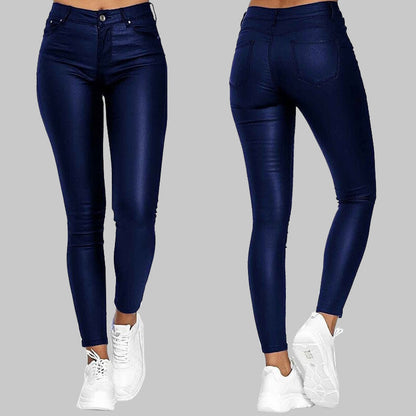 Naisten Keinotekoiset Nahkahousut Korkea Vyötärö Slim Fit PU-Nahka