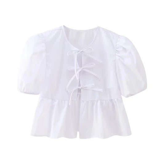 Naisten Lace-Up Puff hihat Crop pusero