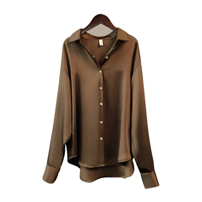 Naisten Lapel Button Silkki Pusero