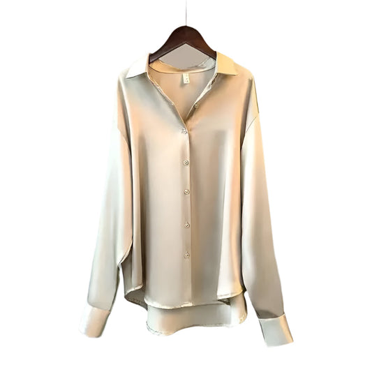 Naisten Lapel Button Silkki Pusero