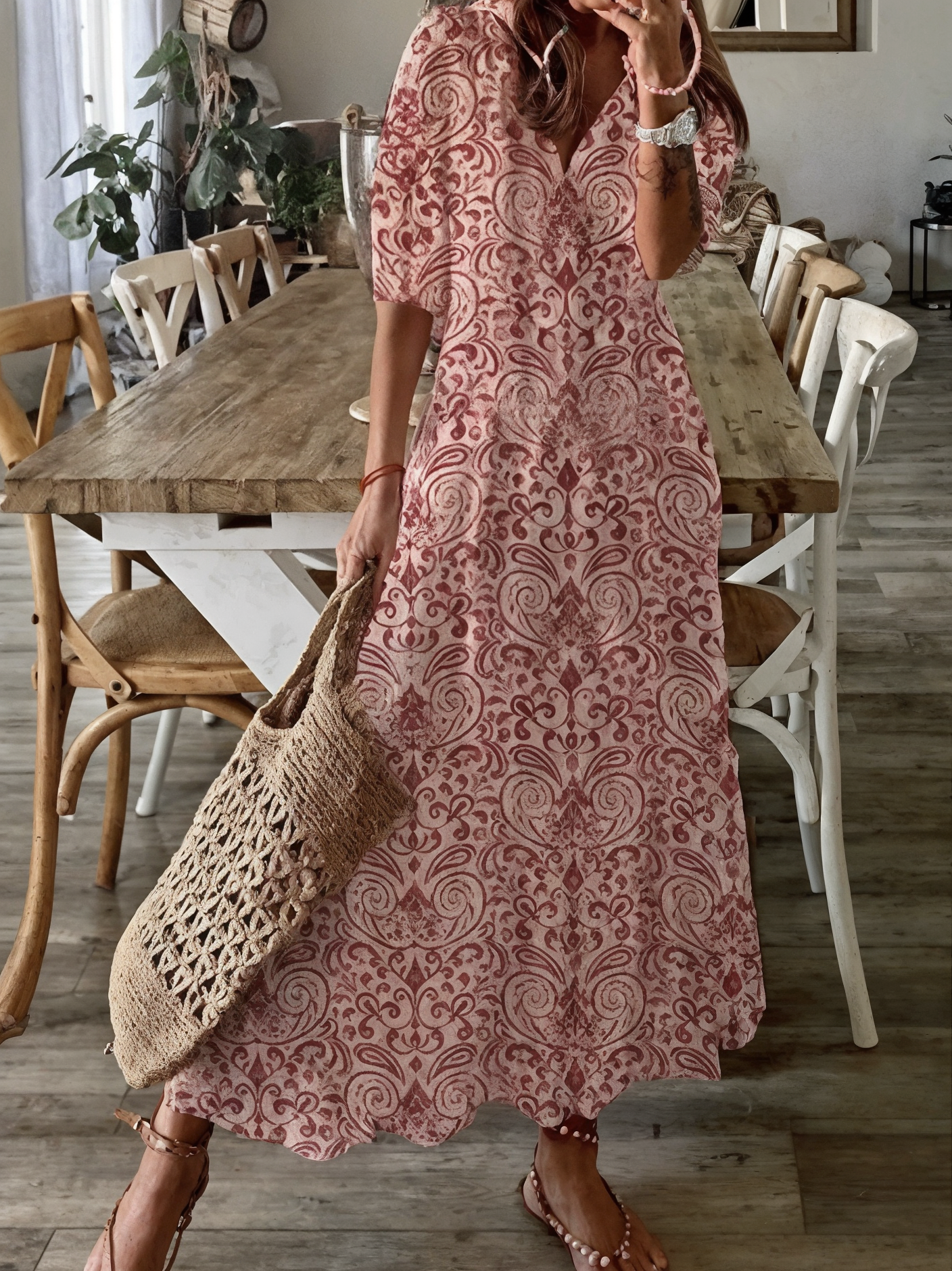 Naisten Maxi-mekko | Kevyt Kesämekko | Ilmava Kangas | Rento Tyyli