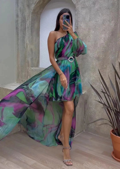 Naisten Maxi-mekko Off-the-Shoulder Kukkaprintti