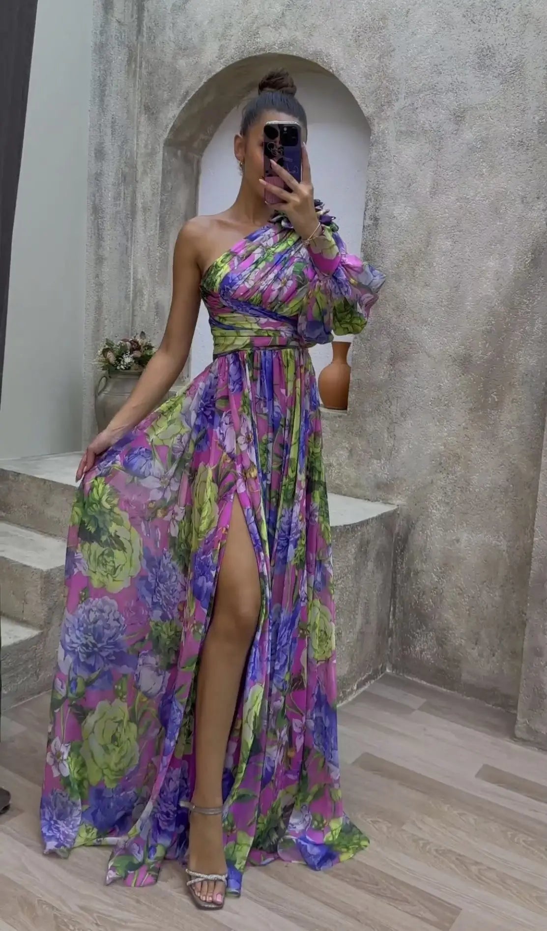 Naisten Maxi-mekko Off-the-Shoulder Kukkaprintti