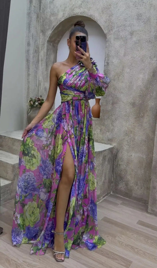 Naisten Maxi-mekko Off-the-Shoulder Kukkaprintti