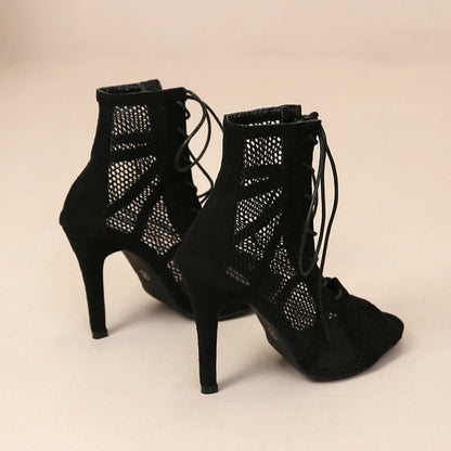 Naisten Mesh Peep Toe Heeled Sandaalit