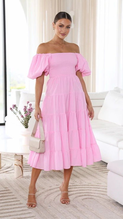 Naisten Midi Mekko Off-Shoulder Röyhelöillä Pehmeä Kangas