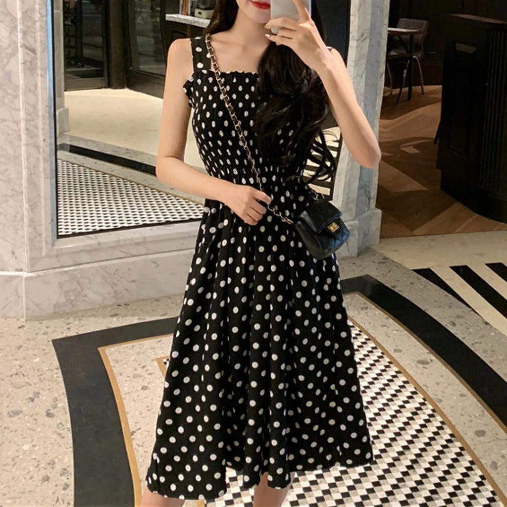 Naisten Polka Dot hihaton rento mekko