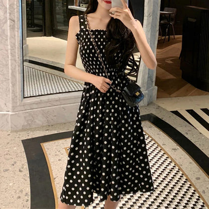 Naisten Polka Dot hihaton rento mekko