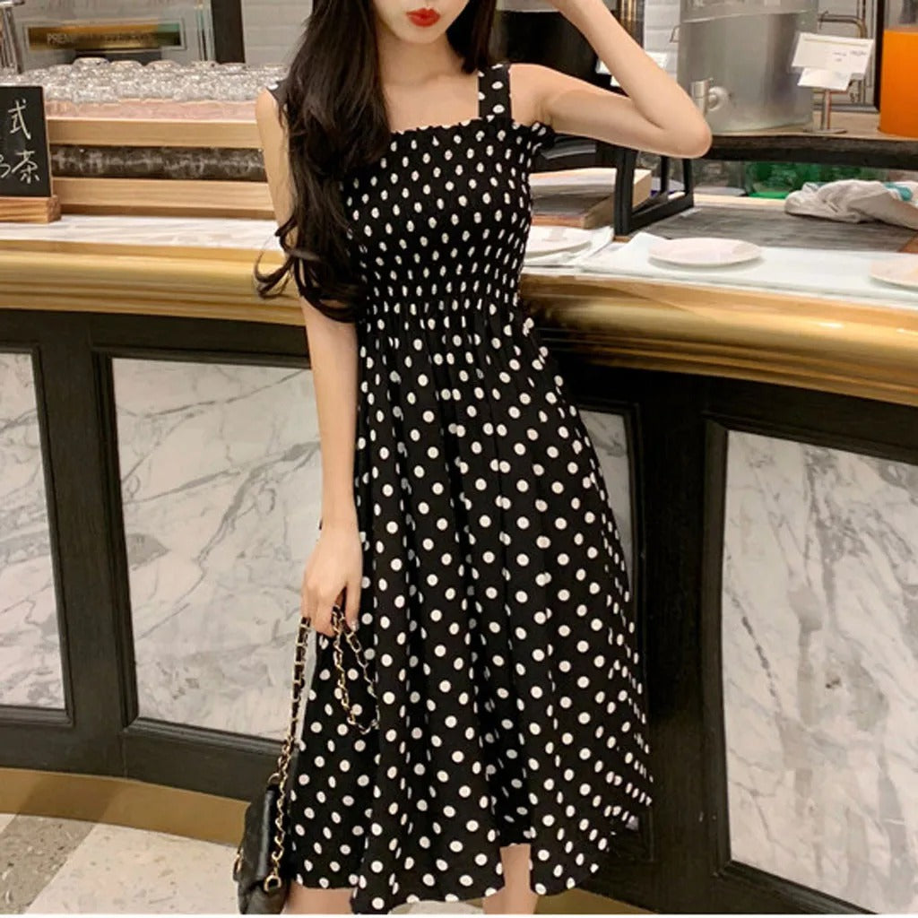 Naisten Polka Dot hihaton rento mekko