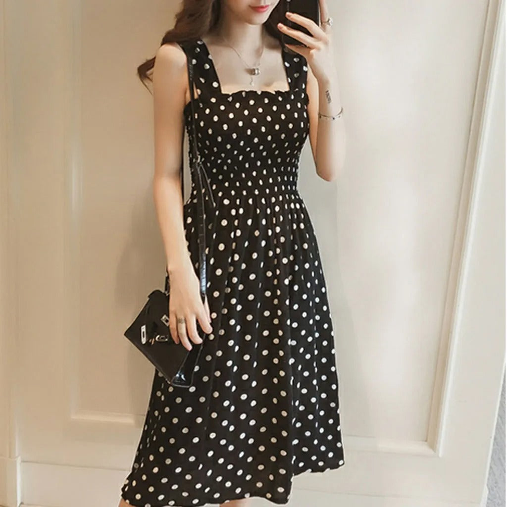 Naisten Polka Dot hihaton rento mekko