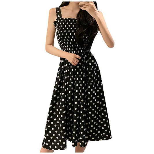 Naisten Polka Dot hihaton rento mekko