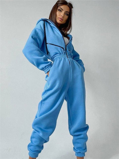 Naisten Rentojumpsuit Vetoketjuhupulla Puuvilla-Polyesteriseos