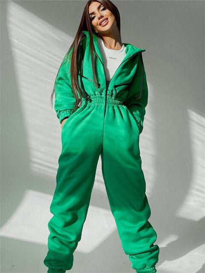 Naisten Rentojumpsuit Vetoketjuhupulla Puuvilla-Polyesteriseos
