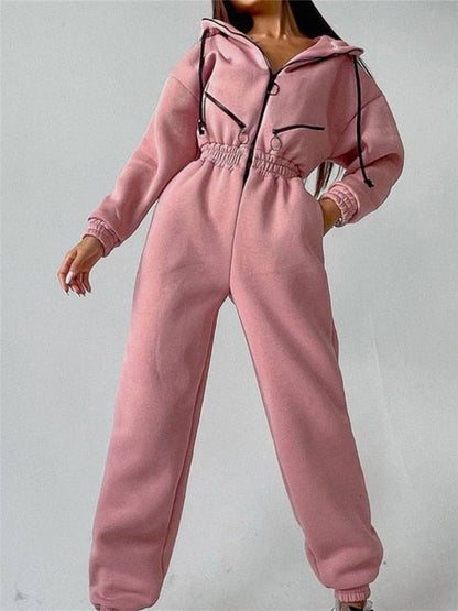 Naisten Rentojumpsuit Vetoketjuhupulla Puuvilla-Polyesteriseos