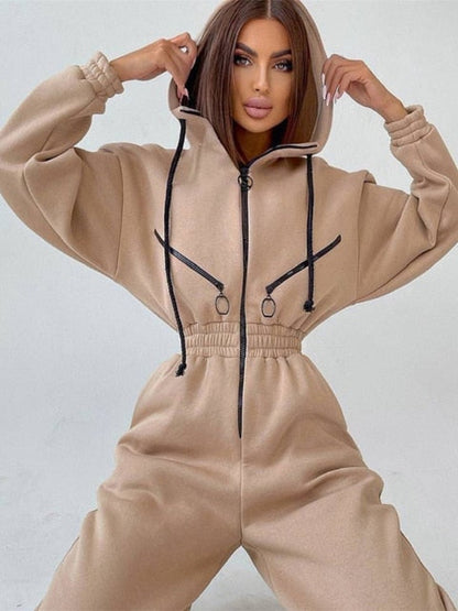 Naisten Rentojumpsuit Vetoketjuhupulla Puuvilla-Polyesteriseos