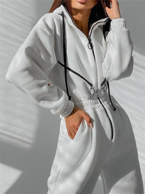 Naisten Rentojumpsuit Vetoketjuhupulla Puuvilla-Polyesteriseos