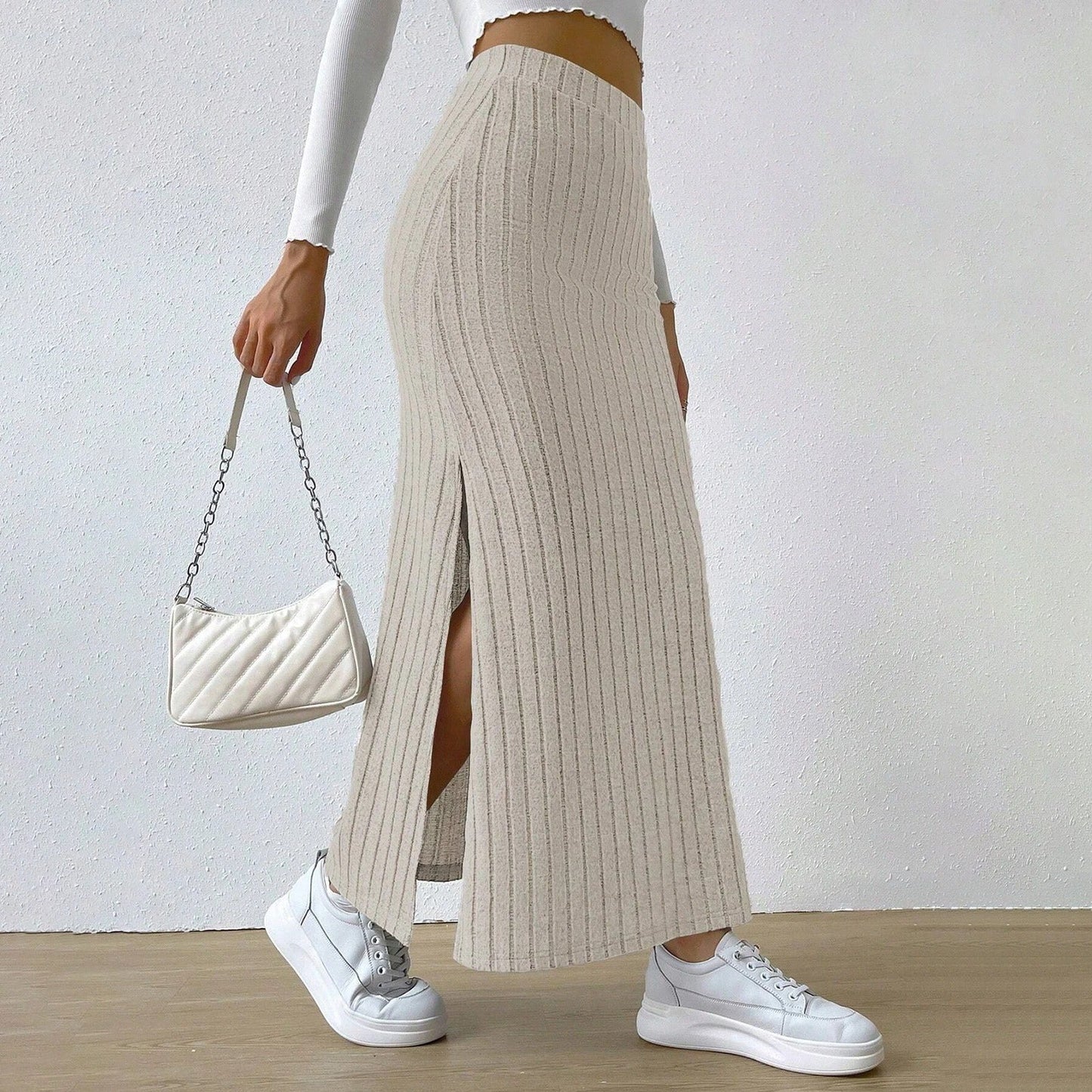 Naisten Ribbed Knit Maxi hame