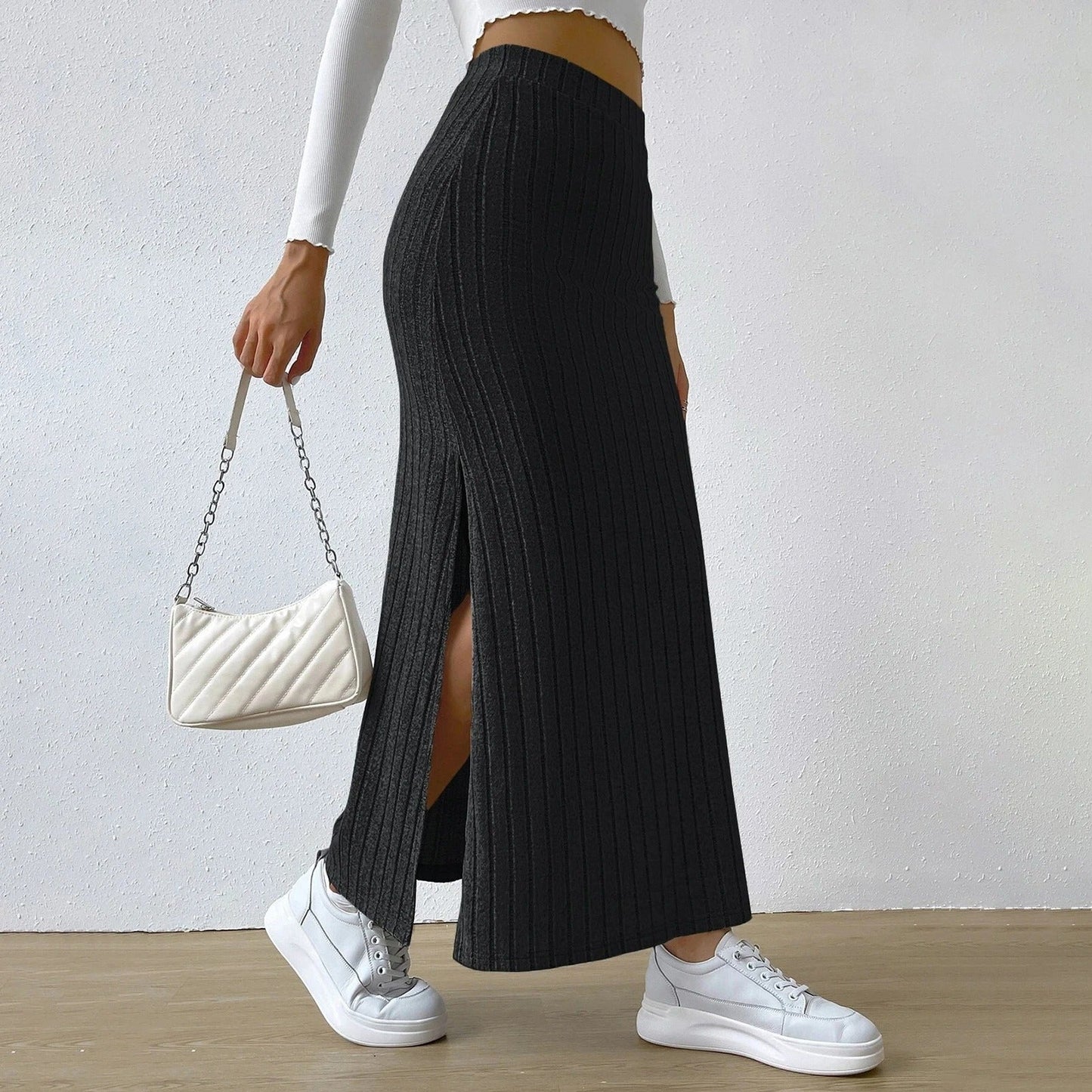Naisten Ribbed Knit Maxi hame