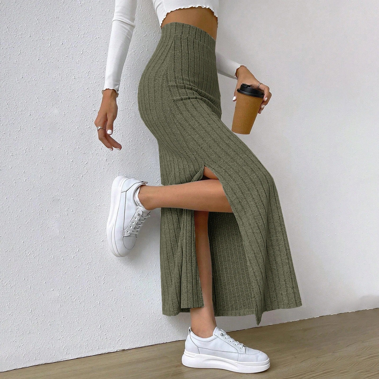 Naisten Ribbed Knit Maxi hame