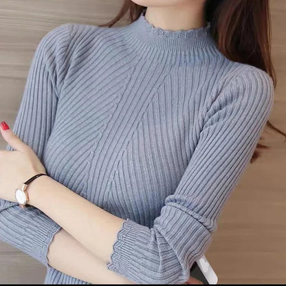 Naisten Ruffle Neck neulepusero