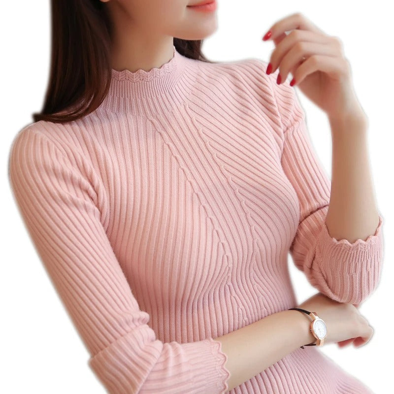 Naisten Ruffle Neck neulepusero