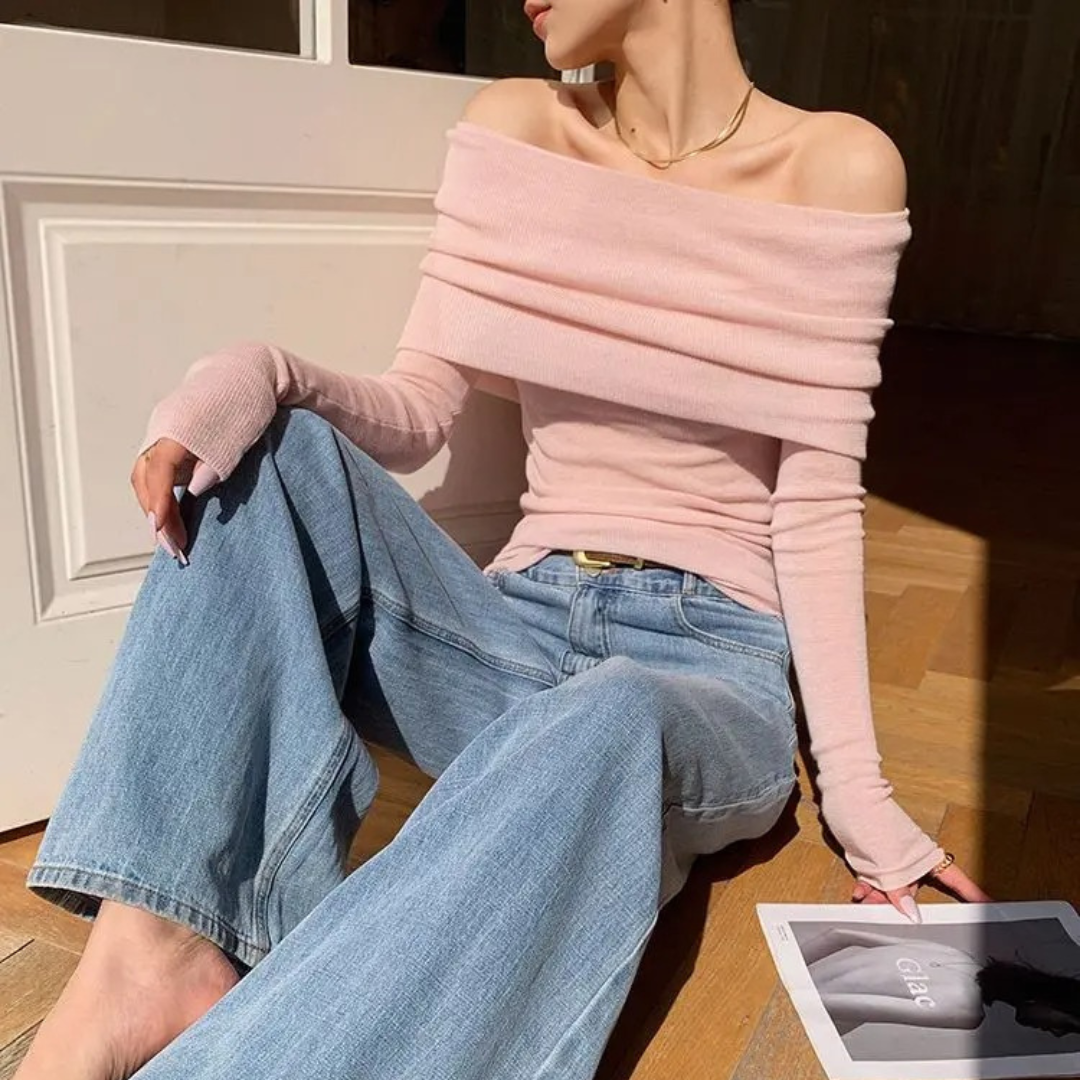 Naisten Slash Neck Neuletoppi