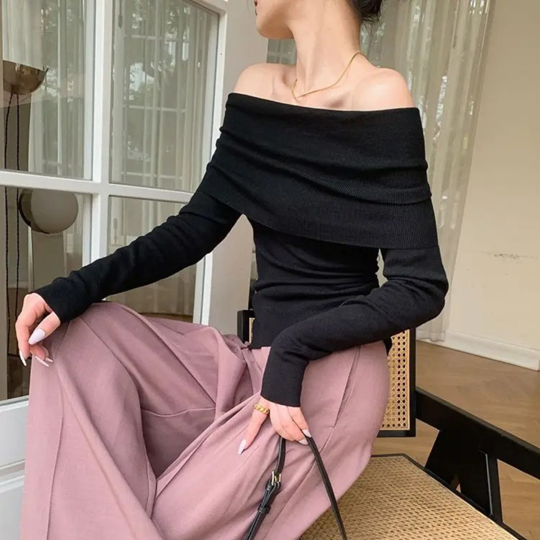 Naisten Slash Neck Neuletoppi
