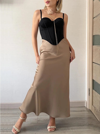 Naisten Slim Fit Satiini Kiristysnauha Mekko