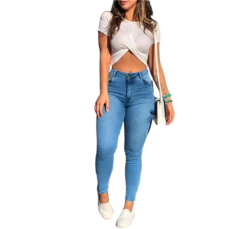 Naisten Slim-fit Cargo Denim-housut