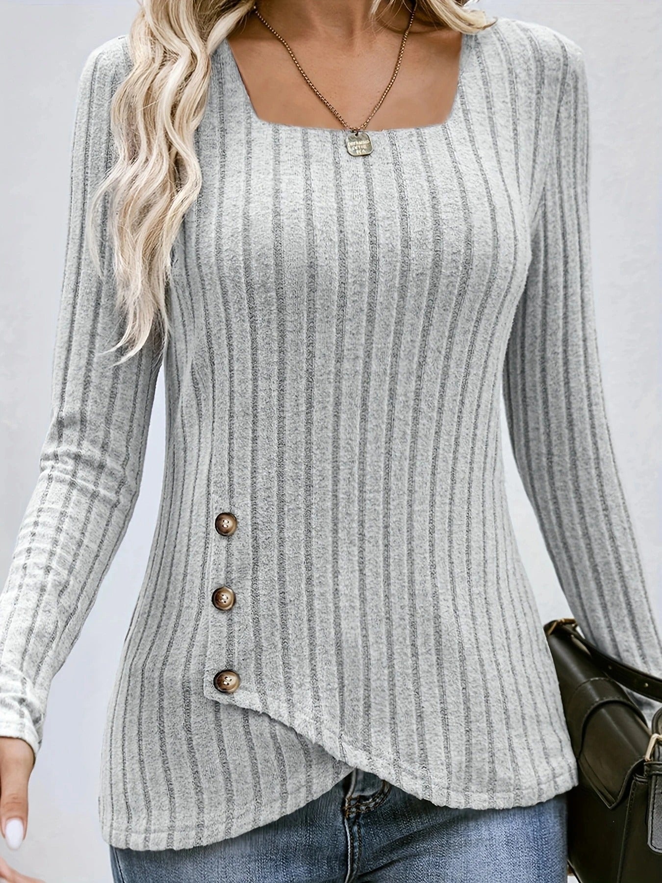 Naisten Square Neck Button Down Top