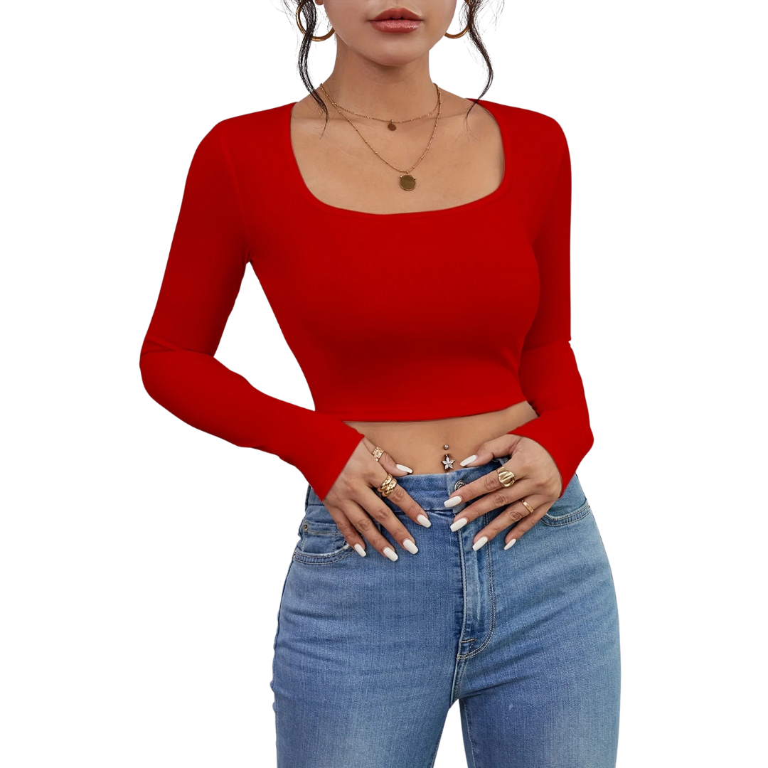 Naisten Square Neck Slim Fit T-paita