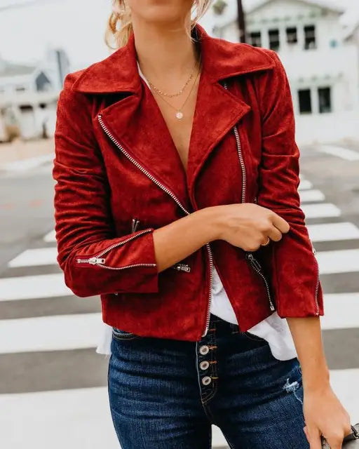Naisten Vintage Suede Takki Pitkät Hihat