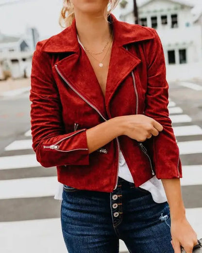 Naisten Vintage Suede Takki Pitkät Hihat