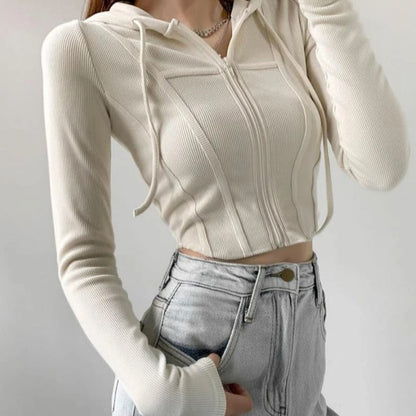 Naisten Zip Up Crop Fitted huppari