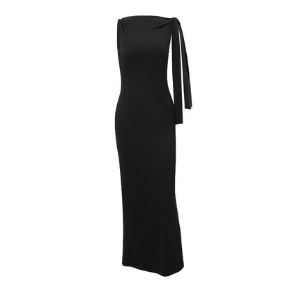 Naisten hihaton Slim Fit pitkä o-aukkoinen mekko