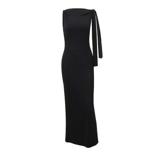 Naisten hihaton Slim Fit pitkä o-aukkoinen mekko