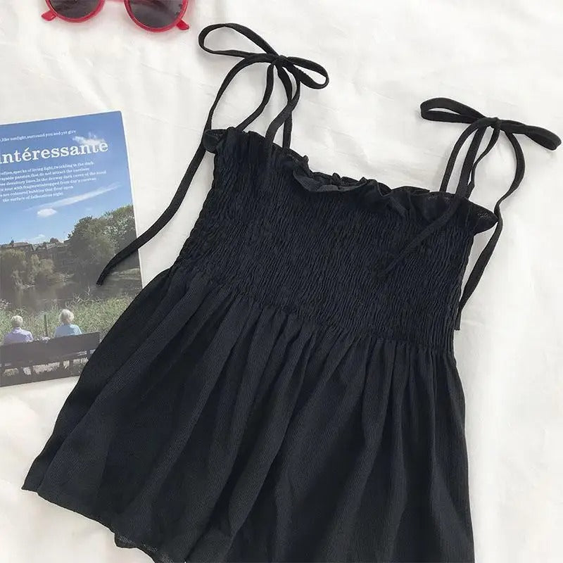 Naisten jousimallinen selkäaukkoinen pliseerattu crop-top