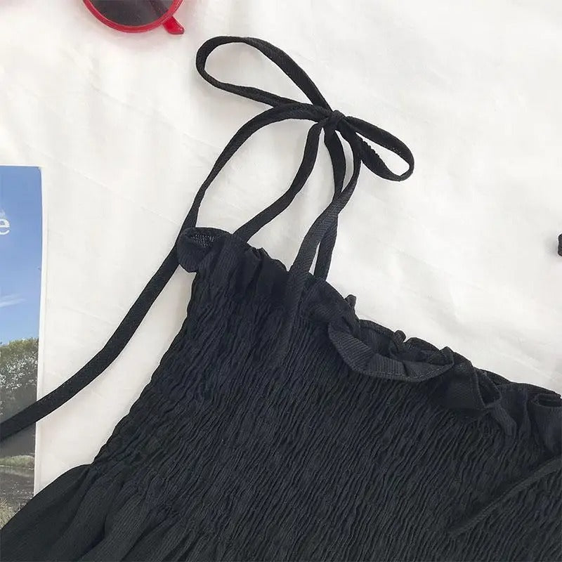 Naisten jousimallinen selkäaukkoinen pliseerattu crop-top