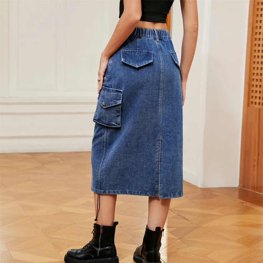 Naisten kiristysnauha Cargo Denim hame