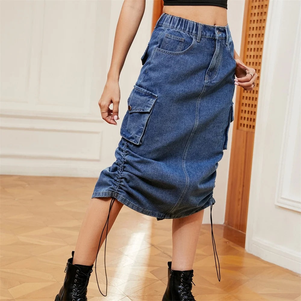 Naisten kiristysnauha Cargo Denim hame