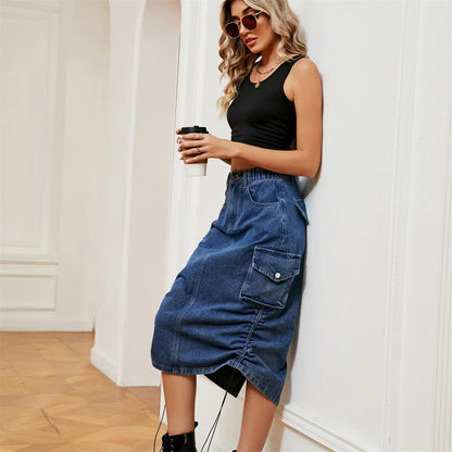 Naisten kiristysnauha Cargo Denim hame