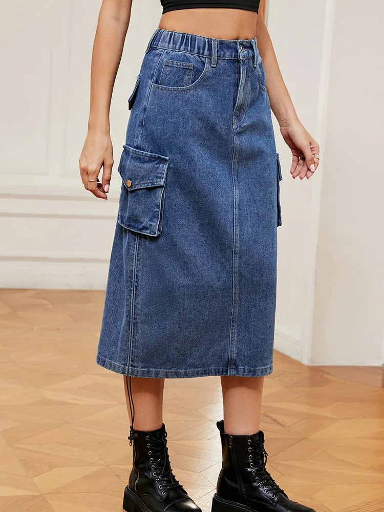 Naisten kiristysnauha Cargo Denim hame
