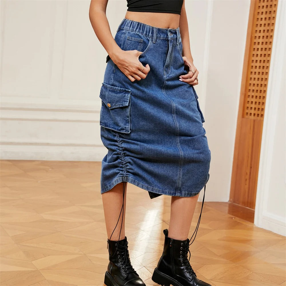 Naisten kiristysnauha Cargo Denim hame