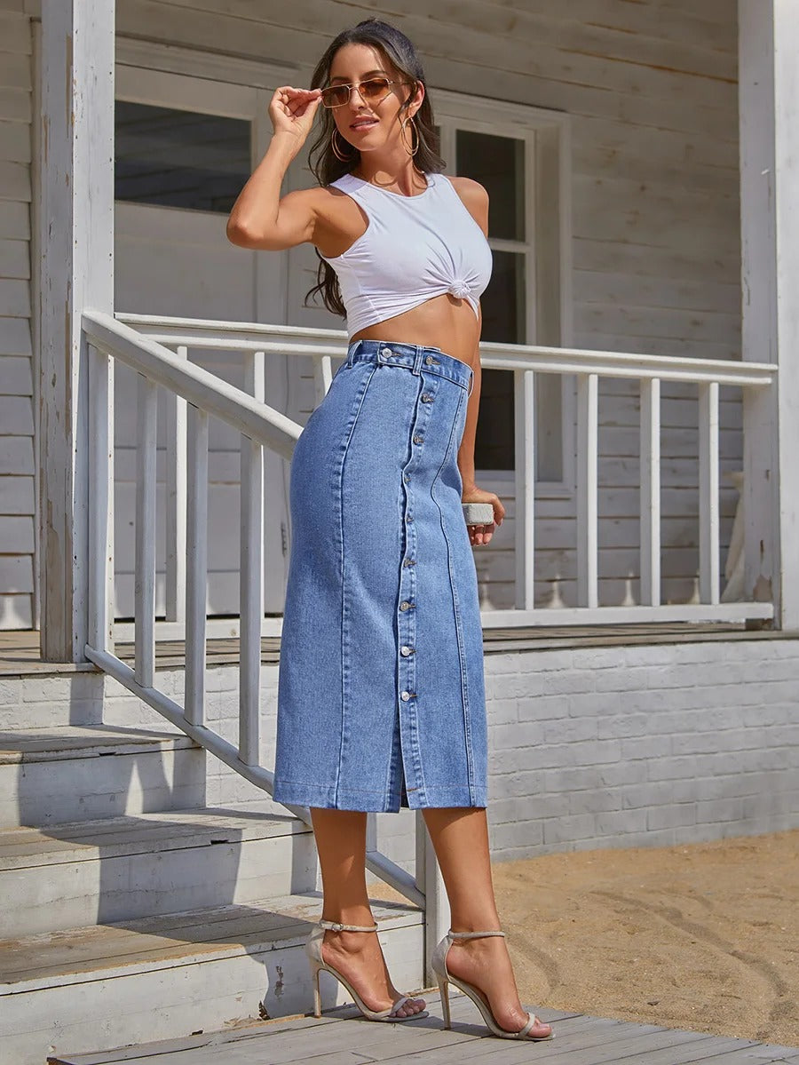 Naisten korkea vyötärö Denim Bodycon hame