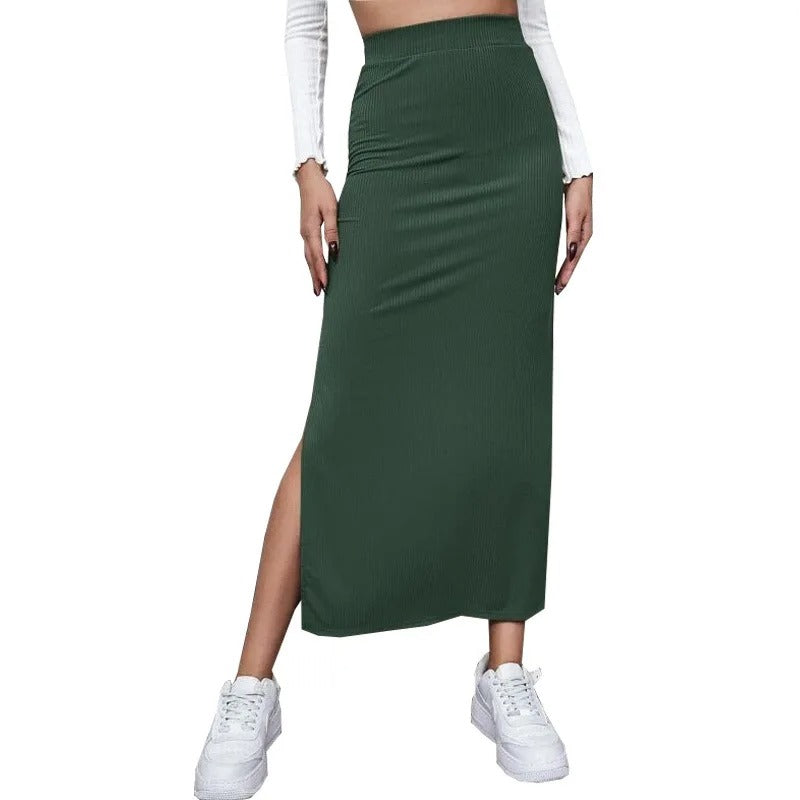 Naisten korkea vyötärö Ribbed Split hame
