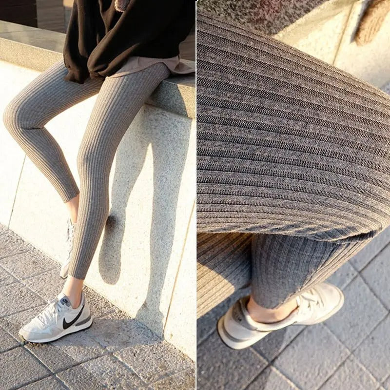 Naisten korkeavyötäröiset neulotut ribbed leggingsit