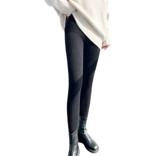 Naisten korkeavyötäröiset neulotut ribbed leggingsit