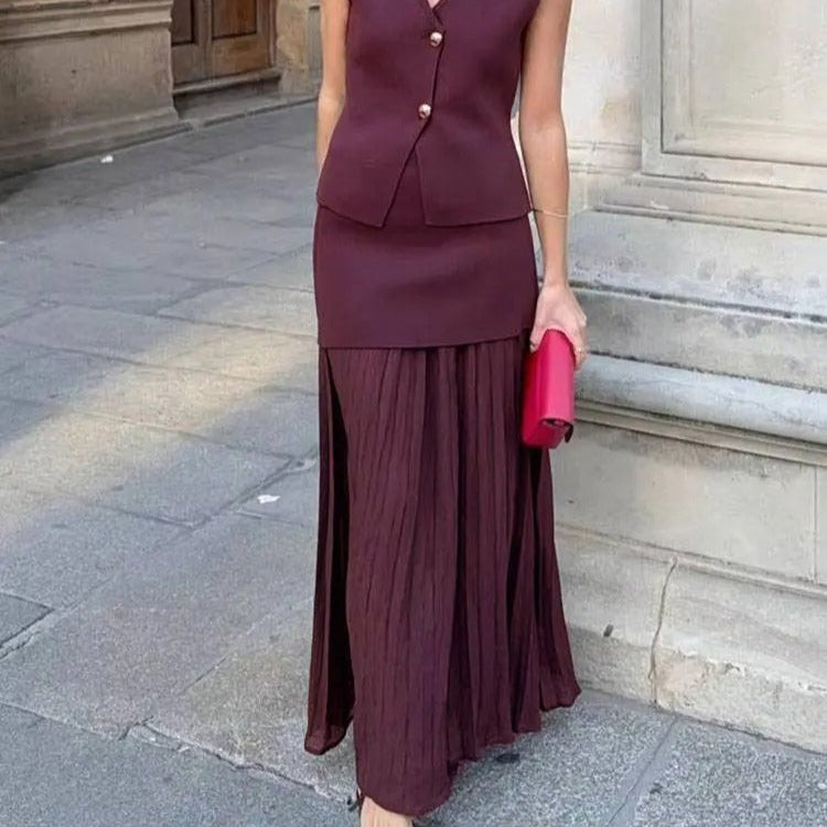Naisten laskostettu Side-zip Midi-hame